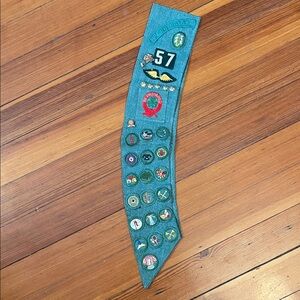 1957  Girl scout Sash w. Pins and Patches
